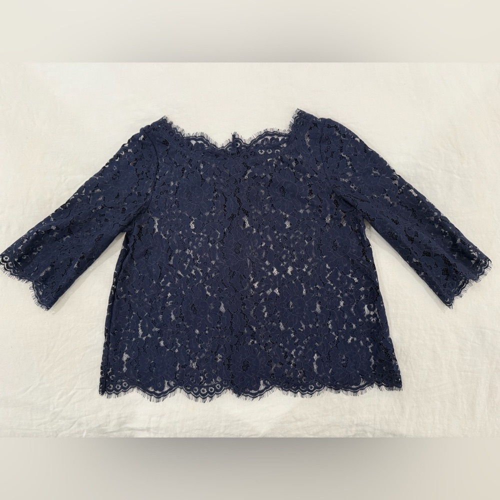 Joie Cropped Navy Lace Blouse